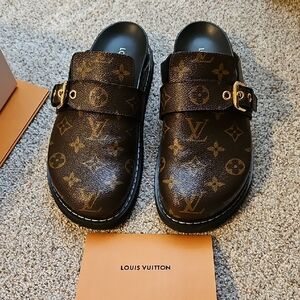 Louis Vuitton Brown and Gold Monogram Clogs